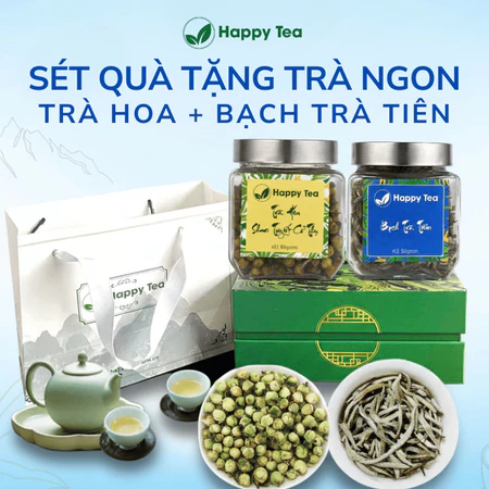 Combo Trà Hoa Shan Tuyết và Bạch Trà Tiên Quà Tặng Trà Thượng Hạng Happy Tea